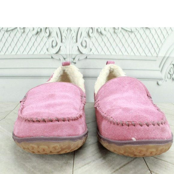 LL Bean Pink Suede Slip On Fleece Lined Mountain Moccasin Slippers Size 8 M - Picture 4 of 9